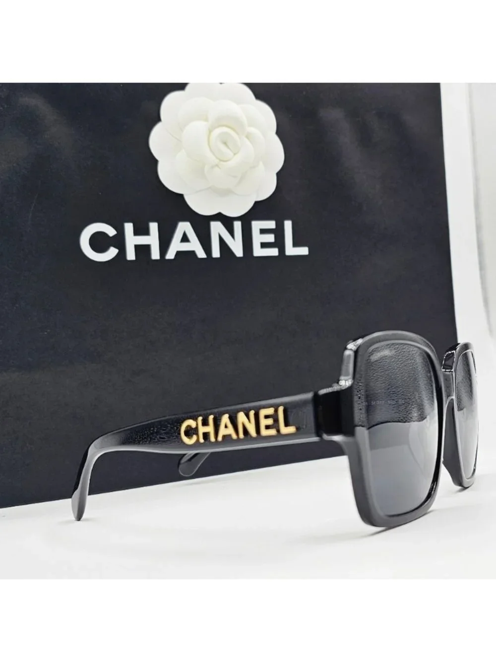 CHANEL BLACK SUNGLASSES CH5408A 622/S4 OVERSIZED GOLD LETTERS